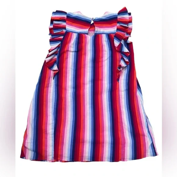 J. Crew Crew Cuts Girls' Ruffle-Trimmed Dress in Bright Stripe Red Blue- 10 - Picture 2 of 7